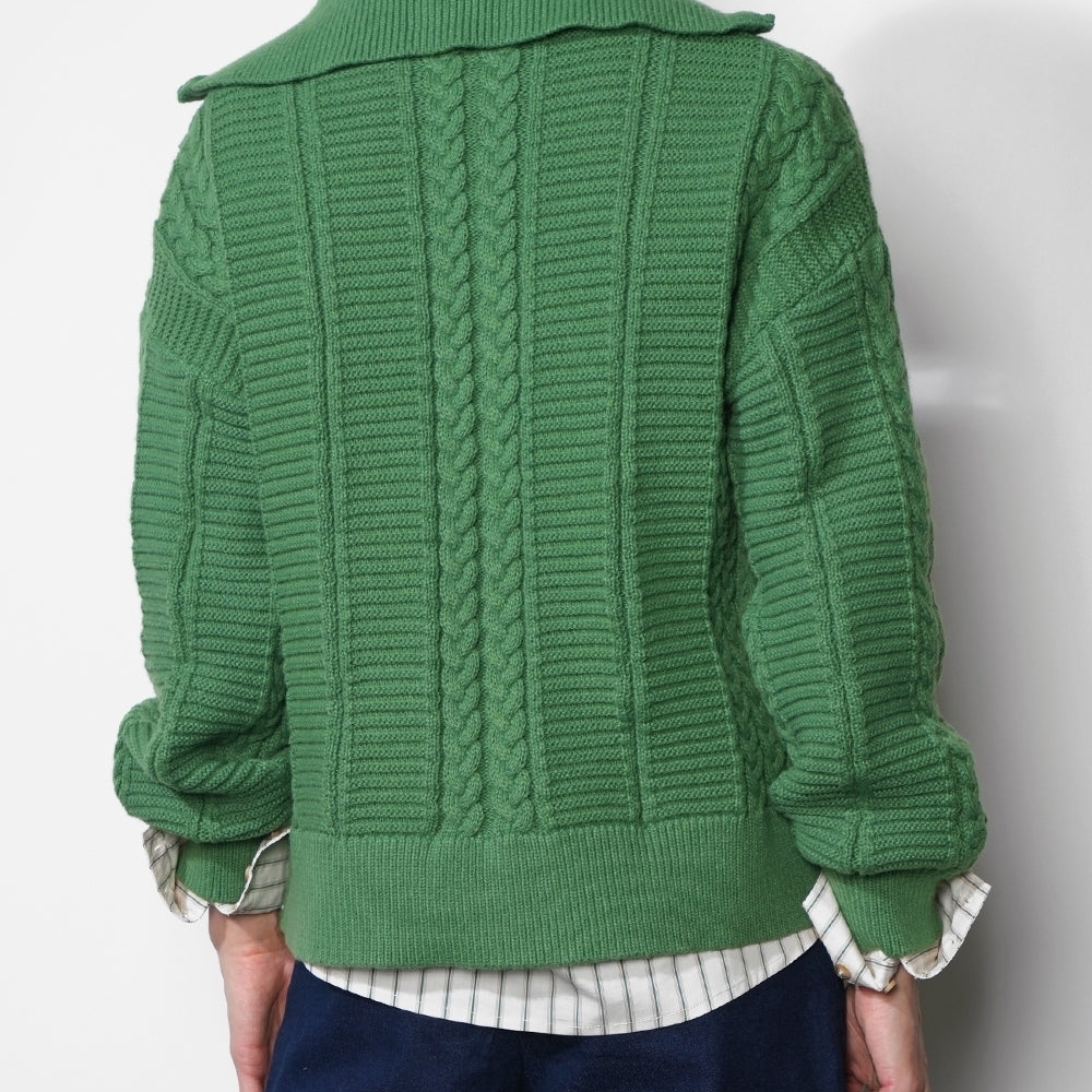 Greylin Forest Green Cable Knit Turtleneck Sweater Zipper Detail - Picture 2 of 6